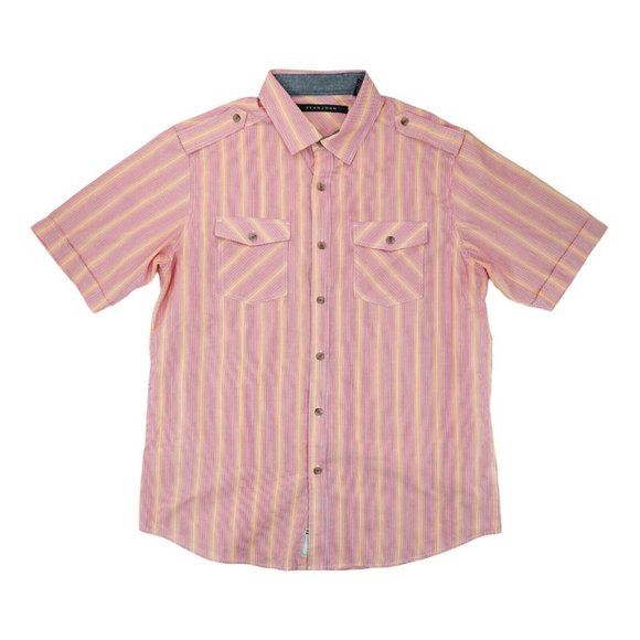 Sean John‎ Mens Short Sleeve Shirt Pink Orange Striped Button Front Size XL - Picture 1 of 5